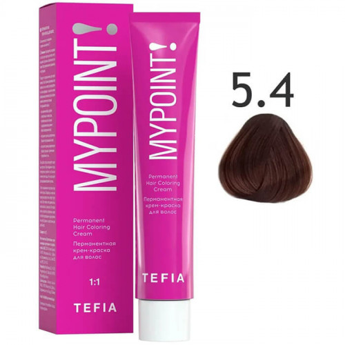 5/4 Светлый брюнет медный, Перманентная крем-краска для волос, MYPOINT - Tefia 60 мл